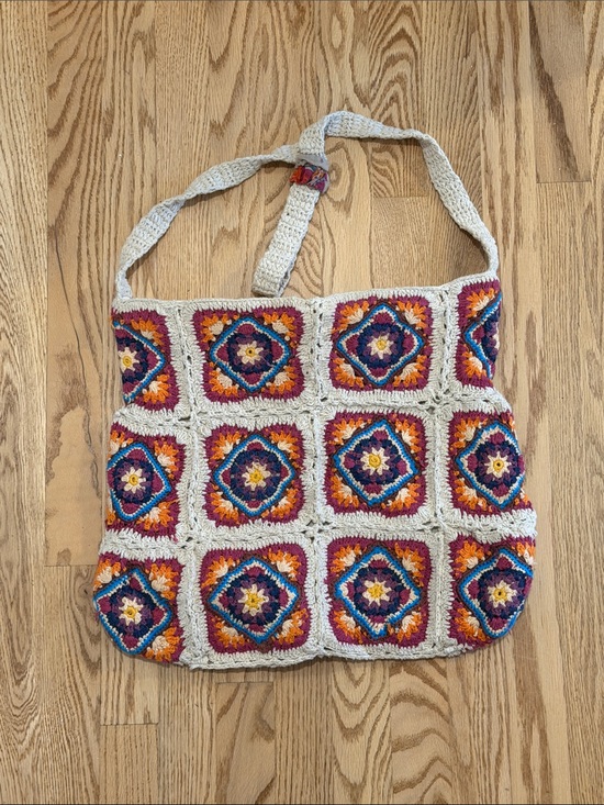 Free People Handbags - Free People Cream Crochet Patchwork Tote with Multicolor Accents
